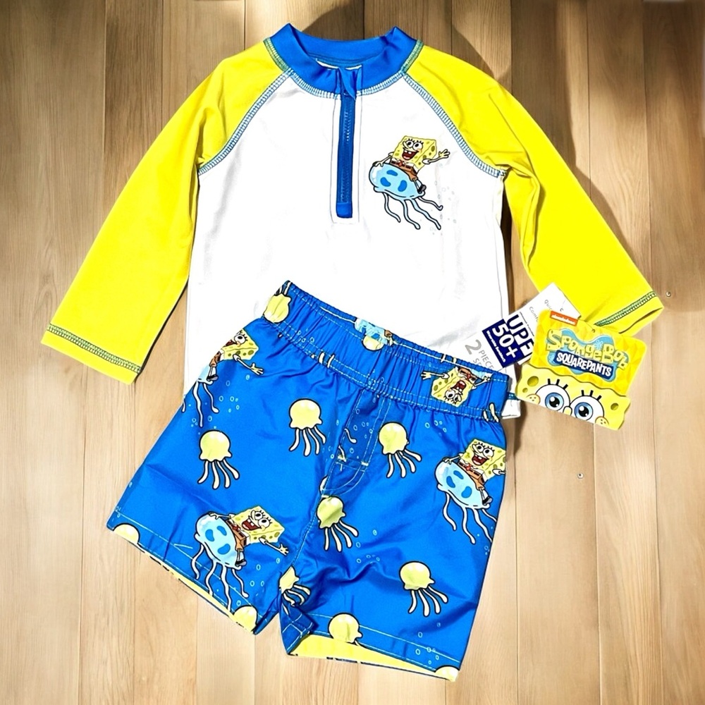 New boys SpongeBob Nickelodeon two piece rash guard swimsuit